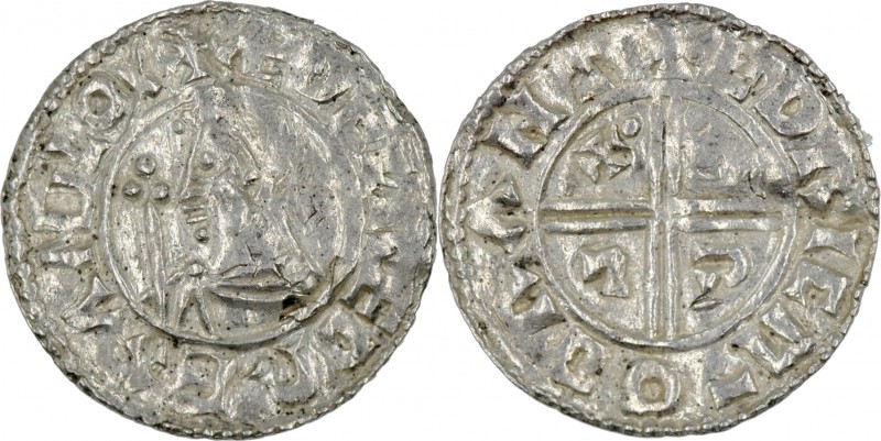 England. Aethelred II. 978-1016. AR Penny (19mm, 1.18 g, 9h). Crux type (BMC iii...