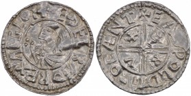 England. Aethelred II. 978-1016. AR Penny (19mm, 1.47 g, 9h). Crux type (BMC iiia, Hild. C). Canterbury mint; moneyer Eadweald. Struck circa 991-997. ...