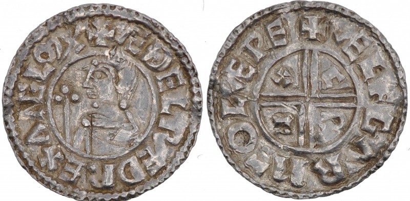 England. Aethelred II. 978-1016. AR Penny (19mm, 1.54 g, 6h). Crux type (BMC iii...