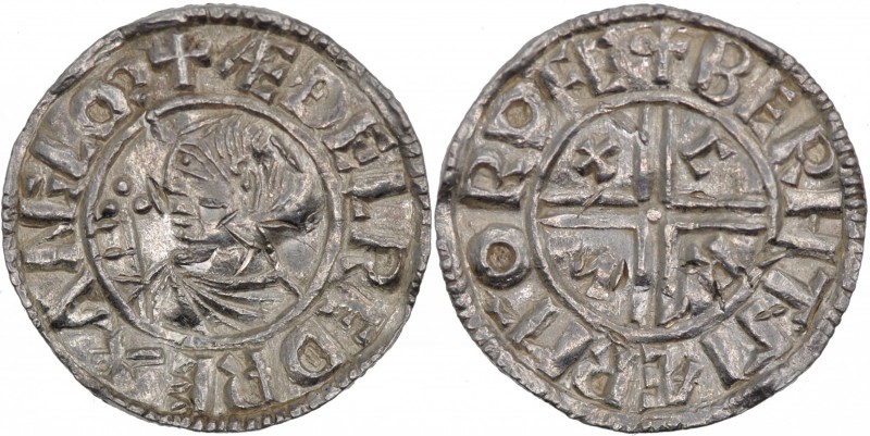 England. Aethelred II. 978-1016. AR Penny (19mm, 1.46 g, 3h). Crux type (BMC iii...