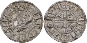 England. Aethelred II. 978-1016. AR Penny (19mm, 1.46 g, 3h). Crux type (BMC iiia, Hild. C.a.). Rochester mint; moneyer Beorhtmær. Struck circa 991-99...