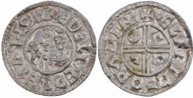 England. Aethelred II. 978-1016. AR Penny (19mm, 1.61 g, 6h). Crux type (BMC iiia, Hild. C). Wallingford mint; moneyer Ælfwig. Struck circa 991-997. +...