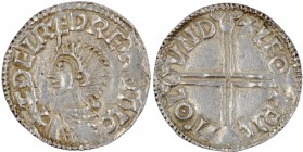 England. Aethelred II. 978-1016. AR Penny (20mm, 1.69 g, 4h). Long Cross type (BMC IVa, Hild. D). London mint; moneyer Leofric. Struck circa 997-1003....