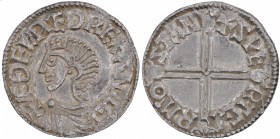 England. Aethelred II. 978-1016. AR Penny (20mm, 1.67 g, 10h). Long Cross type (BMC IVa, Hild. D). Stamford mint; moneyer Svartgeirr. Struck circa 997...