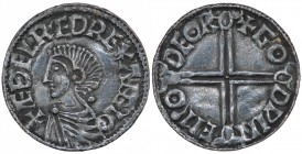 England. Aethelred II. 978-1016. AR Penny (20mm, 1.73 g, 9h). Long Cross type (BMC IVa, Hild. D). Thetford mint; moneyer Godwine. Struck circa 997-100...