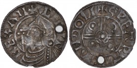 England. Cnut the Great. 1016-1035. AR Penny (19mm, 0.99 g, 3h). Pointed Helmet type (BMC xiv, Hild. G). Lincoln mint; moneyer Svartbrand. Struck circ...