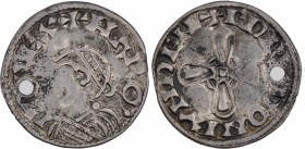 England. Harold I Harefoot. 1035-1040. AR Penny (17mm, 1.04 g, 12h). Jewel Cross type (BMC I, Hild. A). London mint; moneyer Eadræd. + HAROL[D] REX, d...