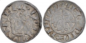 England. Henry I. 1100-1135. AR Penny (17mm, 1.44g, 3h). Profile/Cross Fleurée type (BMC II). London mint; moneyer Ælfwine. Struck circa 1102. + HENRI...