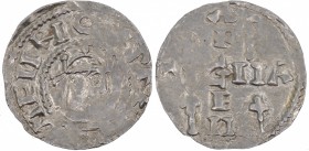 Germany. Duchy of Swabia. Heinrich II. 1002-1024. AR Denar (21mm, 1.38g). Strasbourg mint. HEINRICVS REX, crowned head right / ARGEN-TIGNA cross writt...
