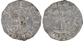 The Netherlands. Bishop of Utrecht. Bernold 1040-1054 AR Denar (16mm, 0.50g). Groningen mint. xEARIUO〜[?], crosier with BACV VLS on each side / +GIRON...