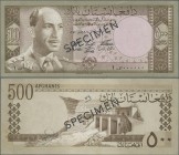 Afghanistan: Da Afghanistan Bank 500 Afghanis SH1342 (1963) SPECIMEN, P.41bs with black overprint ”Specimen” and zero serial number in Arabic numbers,...