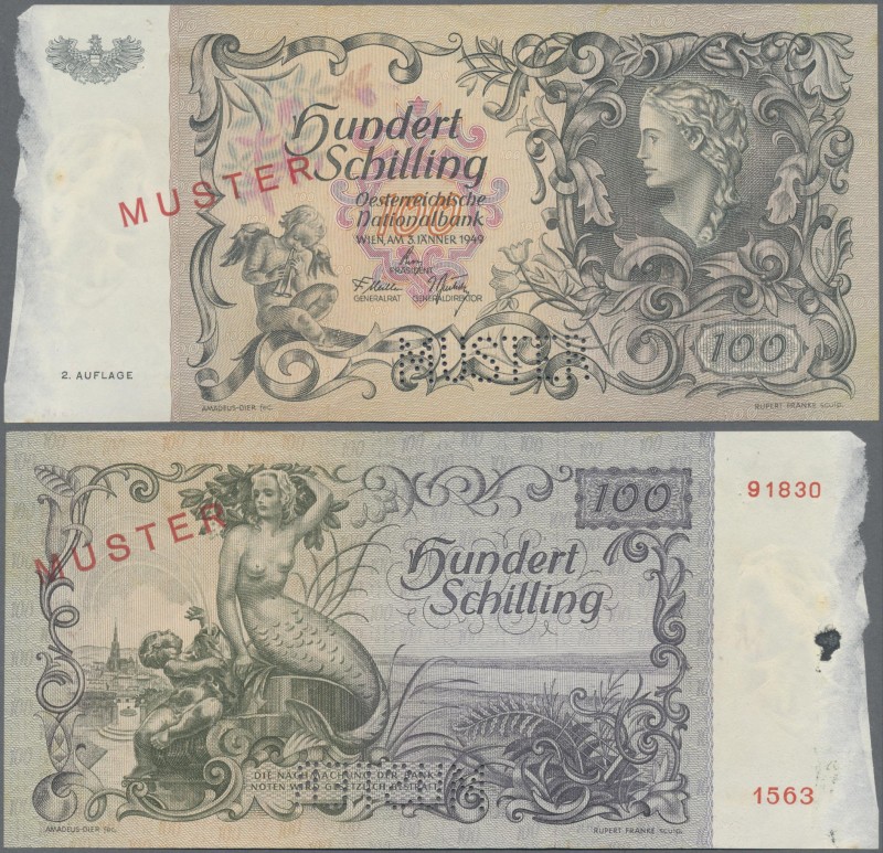 Austria: Österreichische Nationalbank 100 Schilling 1949 SPECIMEN with additiona...