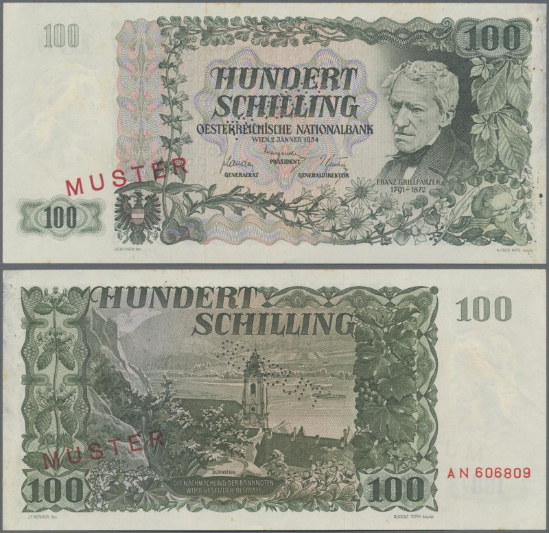 Austria: Österreichische Nationalbank 100 Schilling 1954 SPECIMEN, P.133s with r...