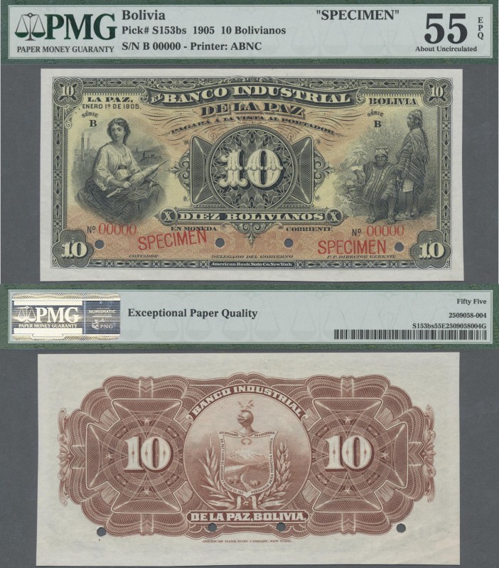 Bolivia: El Banco Industrial de la Paz 10 Bolivianos 1905 Specimen note, P. S153...