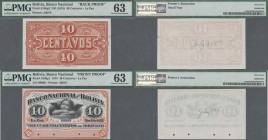 Bolivia: Banco Nacional de Bolivia set of two single sided specimen proofs (Front and back) 40 Centavos 1875, P. S198p1-2. Front proof with zero seria...