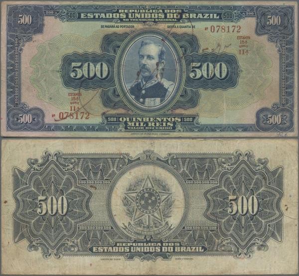 Brazil: República dos Estados Unidos do Brasil 500 Mil Reis ND(1931), P.92, grea...