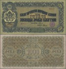 Bulgaria: 1000 Leva ND(1918), P.26a, very nice with small border tears at left and a few stronger folds at center. Condition: VF
 [differenzbesteuert...
