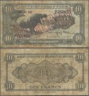 Burundi: Banque d'Émission du Rwanda et du Burundi (Banque du Royaume du Burundi) 10 Francs 1960, P.2, stained paper with a few folds and creases. Con...