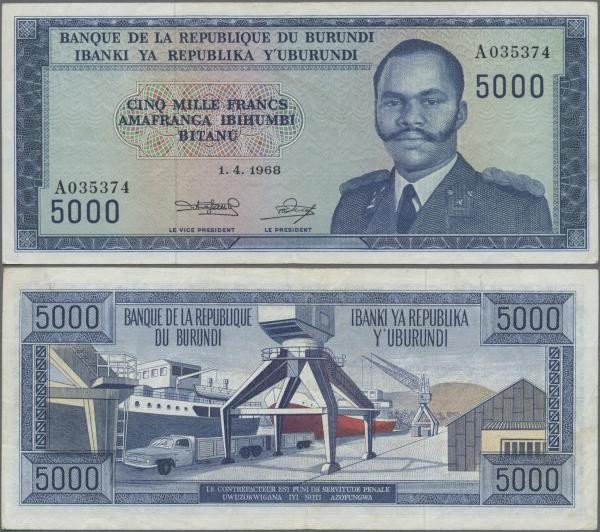 Burundi: Banque du Royaume du Burundi 5000 Francs 1968, P.26a, still great origi...