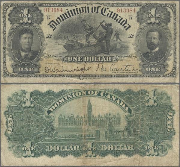 Canada: Dominion of Canada 1 Dollar 1898, P.24, still intact with several folds ...