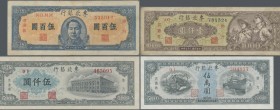 China: Very nice and rare set with 9 banknotes 1946 – 1948 series of the TUNG PEI BANK OF CHINA with 10 Yuan 1946 P.S3739 (F with pinholes), 50 Yuan 1...