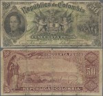 Colombia: Republica de Colombia 50 Pesos 1904, P.314, cut borders, small missing part at upper right and small tears at center. Condition: VG/F-
 [di...