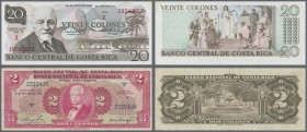 Costa Rica: Banco Central de Costa Rica 2 Colones 1967 Provisional Overprint Issue P.235 (VF) and 20 Colones 1983 P.252 TYVEK note (aUNC). Very nice l...