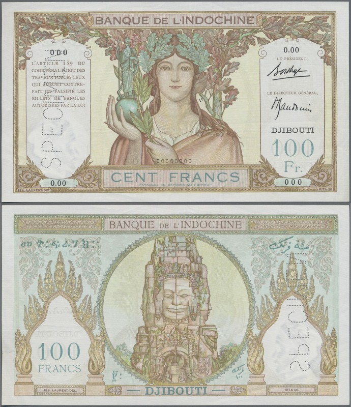 Djibouti: Banque de l'Indochine – DJIBOUTI 100 Francs ND(1930's) SPECIMEN, P.8s,...