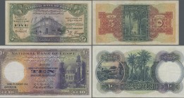 Egypt: National Bank of Egypt pair with 5 Pounds 1944 P.19c (F+/VF with graffiti) and 10 Pounds 1950 P.23c in VF/VF+ condition. (2 pcs.)
 [differenzb...