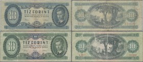 Hungary: 10 Forint October 12th 1962 P.168c in blue instead of green color (another banknote in green is included for comparison), Condition: F/F-.
 ...