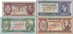 Hungary: Magyar Nemzeti Bank, nice lot with 5 Specimen / MINTA banknotes: 50 Forint 1989, 100 Forint 1992, 500 Forint 1990, 1000 Forint 1983, 5000 For...