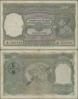 India: 100 Rupees ND(1930) portrait KGIV P. 20, LAHORE issue, used with folds and pinholes in paper, light stain, bank stamps on back in condition: F ...