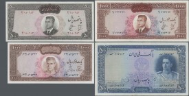 Iran: Set with 4 banknotes, comprising for the Bank Melli Iran 500 Rials ND(1944) P.45 (VF) and for the Bank Markazi Iran 500 Rials SH1341 (1962) P.74...