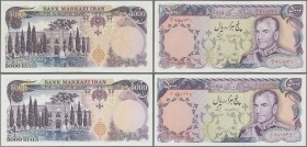 Iran: Bank Markazi Iran, pair of the 5000 Rials ND(1974), P.106c (UNC) and P.106d (aUNC/UNC). (2 pcs.)
 [zzgl. 19 % MwSt.]