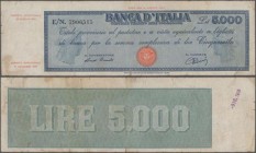 Italy: Banca d'Italia 5000 Lire 1948 with signatures: Einaudi & Urbini, P.86a, small border tears and tiny hole at center, Condition: F-/F.
 [differe...