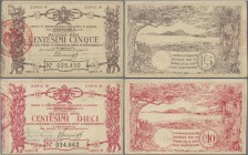 Italy: WWI POW camp ASINARA pair with 5 and 10 Centesimi 1916, C.5601, 5602, both without folds, just a little bit toned paper, Condition: aUNC/UNC. V...