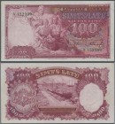 Latvia: Latvijas Bankas 100 Latu 1939, P.22a, almost perfect condition with a tiny dint at lower left and tiny spots at left border, Condition: aUNC....