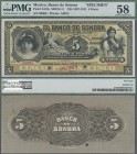 Mexico: Banco de Sonora 5 Pesos 1902 SPECIMEN, P.S419s with punch hole cancellation, red overprint ”Specimen” and serial number 00000, PMG graded 58 C...