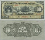 Mexico: El Banco de Sonora 100 Pesos 1911 SPECIMEN, P.S423s, punch hole cancellation and red overprint Specimen at lower center, serial number 00000 a...