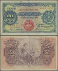 Mozambique: Banco Nacional Ultramarino – ”Lourenco Marques” 20 Centavos 1914, P.60 stronger fold at center and lightly stained paper. Condition: F/F+....