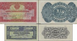 Mozambique: Companhía de Moçambique pair with 20 Centavos 1933 P.R29 with perforation ”PAGO 5.11.1942” P.R29 in UNC and 1/2 Libra Esterlina 1934 P.R30...