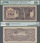 Netherlands Indies: De Japansche Regeering 10 Gulden ND(1942), P.125a with block letter ”SA”, edge bend at lower right, PMG graded 58 Choice About Unc...