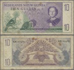Netherlands New Guinea: Ministerië van Overzeesche Rijksdelen 10 Gulden 1954, P.14, still nice condition for this popular banknote with some folds, ti...