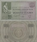 Netherlands: De Nederlandsche Bank 1000 Gulden 1938, P.48, great condition especially for the large size format of the note, vertically folded, tiny m...