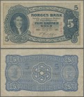 Norway: Norges Bank, 5 Kroner 1920, P.7b, great original shape with a few folds and minor spots on back. Condition: VF.
 [differenzbesteuert]
