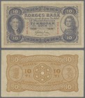 Norway: 10 Kroner 1940, P.8c, stronger center fold and a few minor spots. Condition: XF
 [differenzbesteuert]