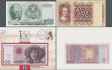 Norway: Nice lot with 4 banknotes, with 50 Kroner 1977 P.37d (aUNC), 100 Kroner 1982 P.41c (aUNC) and 2x 100 Kroner 1995 P.47a as first day cover, sta...