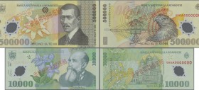 Romania: Pair with 10.000 Lei (20)00 and 500.000 Lei (20)00 SPECIMEN, P.112s, 115s, both in perfect UNC condition. (2 pcs.)
 [zzgl. 19 % MwSt.]
