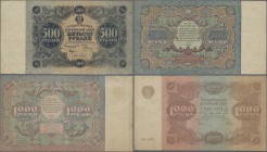 Russia: Pair of the State Currency Notes series 1922 with 500 Rubles with cashier signature ONIKER P.135 (VF) and 1000 Rubles with cashier signature B...