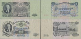 Russia: Pair with 50 and 100 Rubles 1947, P.229, 232, both in VF/VF+ condition. (2 pcs.)
 [differenzbesteuert]